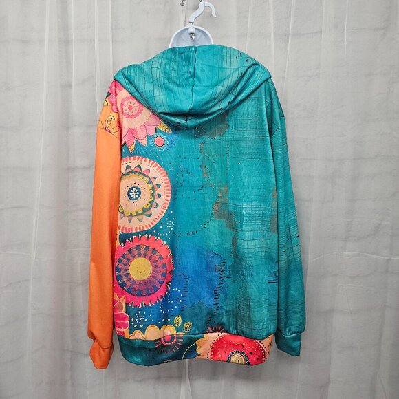 Blue Orange Hooded Zip Boho Sweatshirt L - Picture 7 of 10
